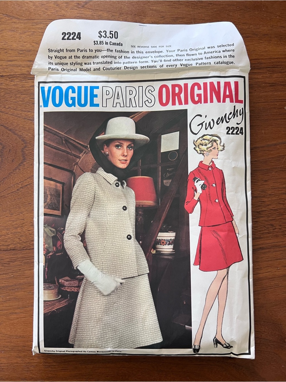 Vogue Paris Givenchy Pattern 2224 unused, free shipping